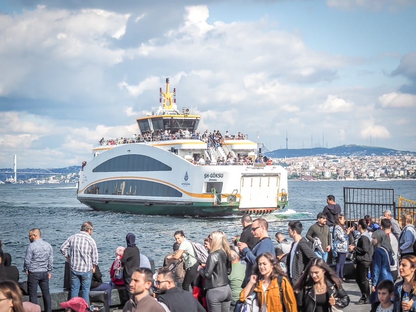 Ferry crossing the Bosporus Strait in Istanbul, one of the best ways to get around Istanbul with kids