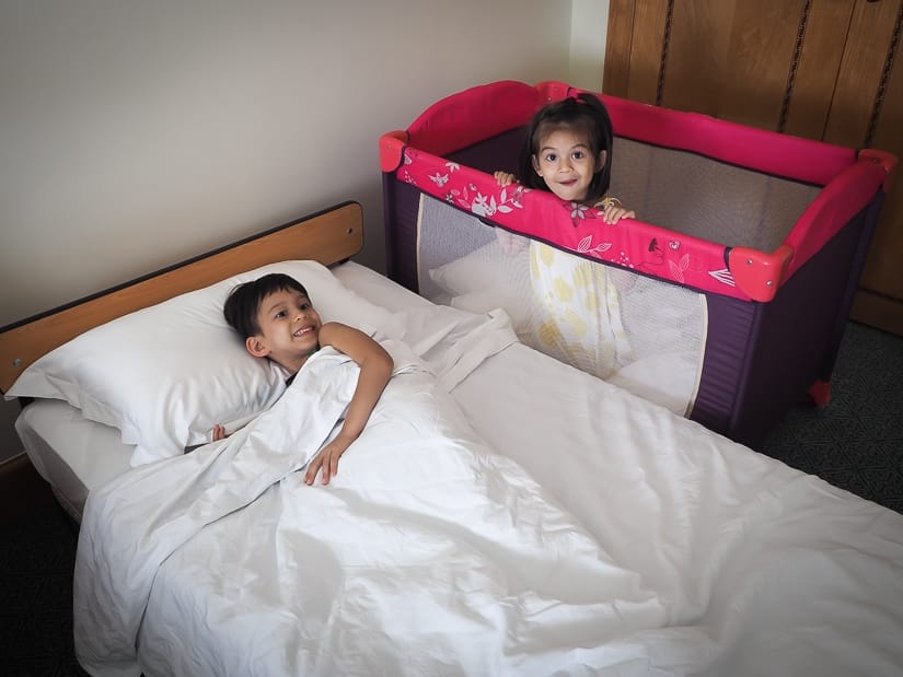 The childrens cot and childrens bed in our room at the Grand Hyatt Muscat