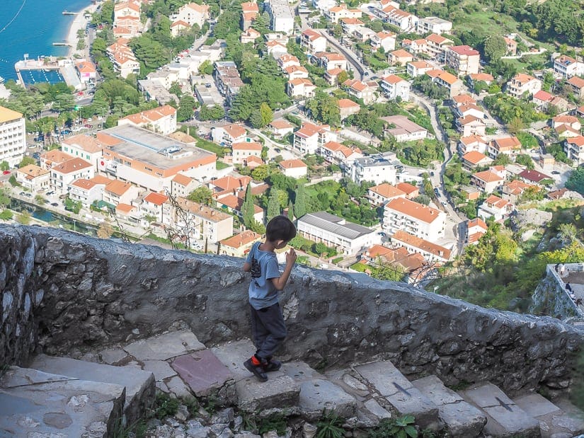 My son hiking down from Kotor Fortress