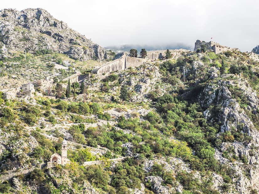 Hiking trail to Kotor Fortress (Saint John's Fortress), with the Church of Our Lady of Remedy