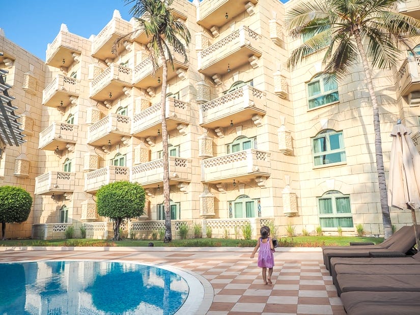 My daughter Lavender by the pool at the Grand Hyatt Muscat Oman