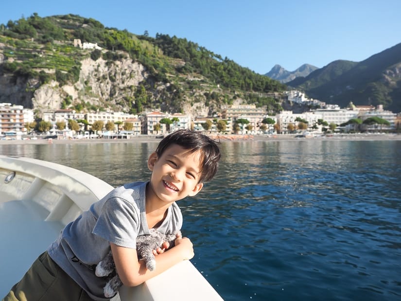 Riding the ferry to Maiori with kids