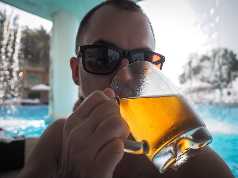 Me having a beer at the swim-up-bar at the Grand Hyatt pool