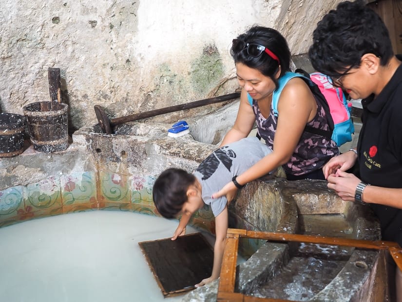 Our kids learning how to make paper at the Paper Museum in Amalfi