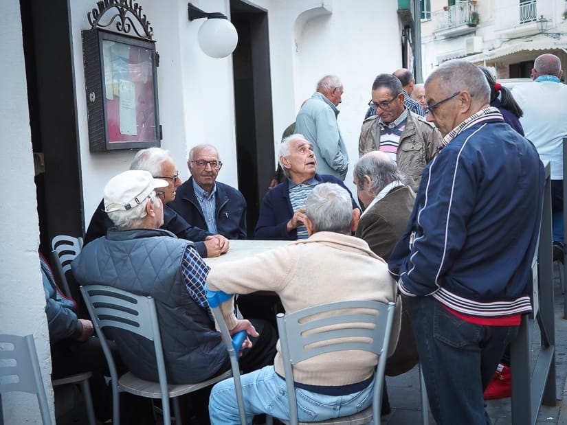 Elderly locals playing games at the Cetara community center