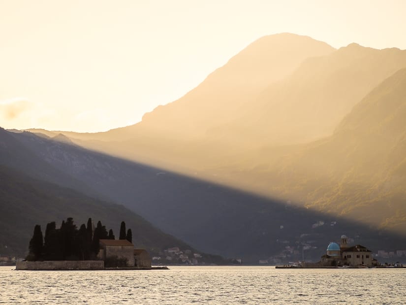 View of Bay of Kotor from Perast at dusk