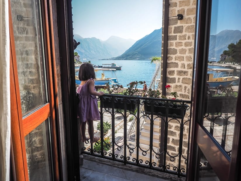My daughter on the balcony of our Perast accomodation 
