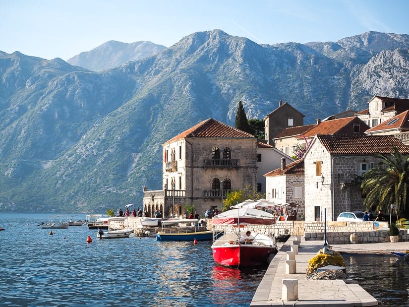 A view of the Perast waterfront and a palace