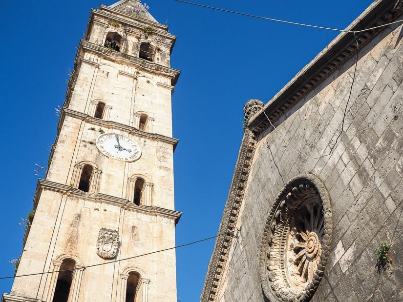 Perast Bell Tower beside St. Nikola Church. Climbing it is one of the most popular things to do in Perast