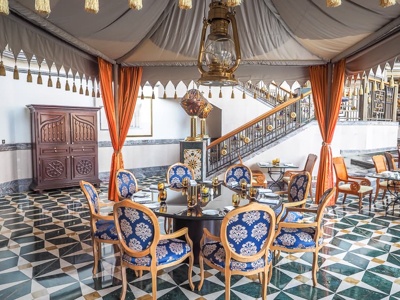 Arabian tent seating in Mokha Cafe, Grand Hyatt Muscat