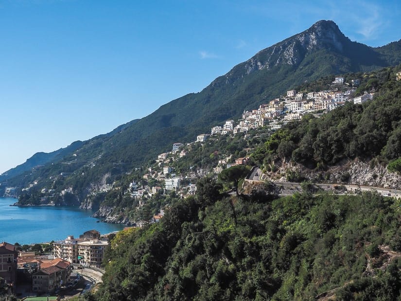 View of Amalfi Drive, the highway along the Amalfi Coast, which is not suitable for riding with kids