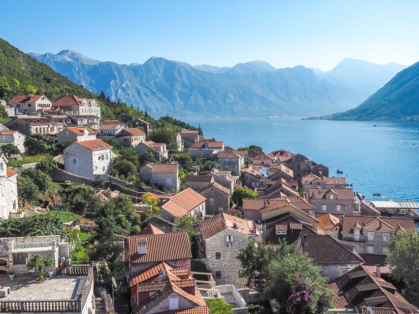 Beautiful view from Perast Tower at St. Nikola Church Montenegro