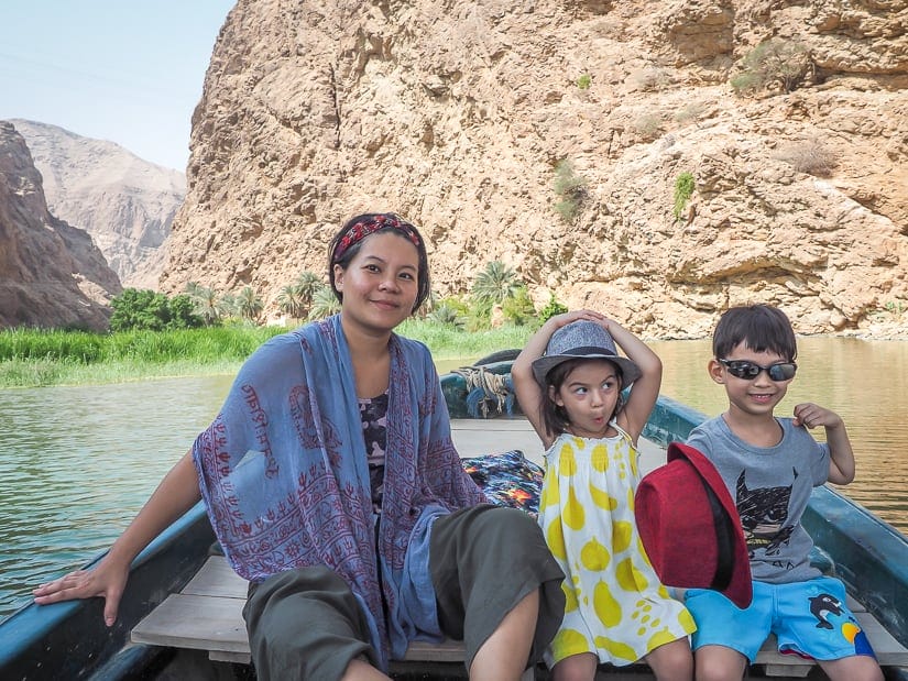 Taking the boat to Wadi Shab hike
