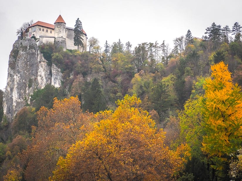 Bled Castle in October with autumn foliage
