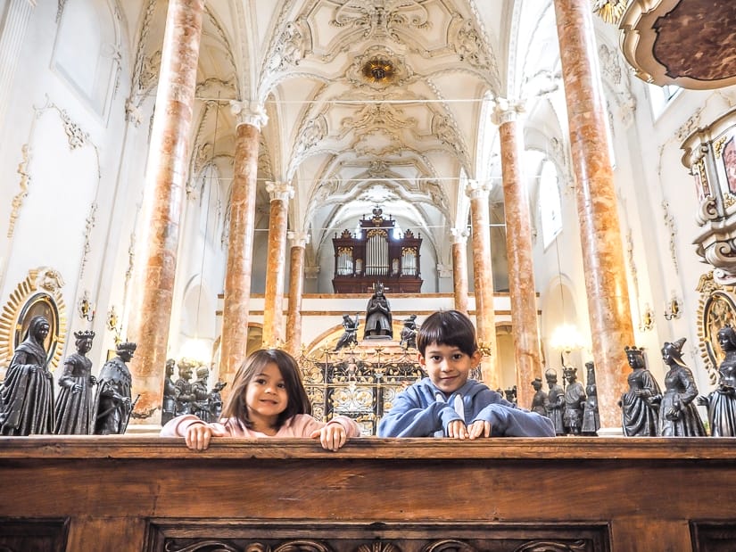 Our kids in Hofkirche (Court Church), Innsbruck