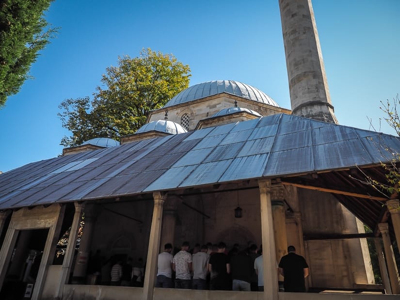 Karadoz Bey Mosque, Mostar, filled with local Muslim worshippers at prayer time