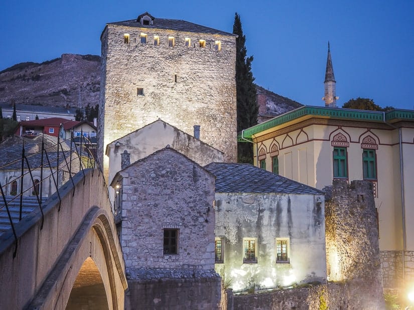 View of Stari Most bridge (Mostar old bridge) at night