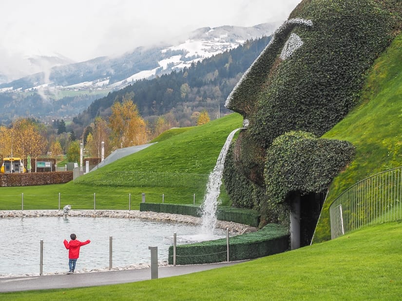 My son in front of "the giant" at Swarovski Crystal Center Innsbruck