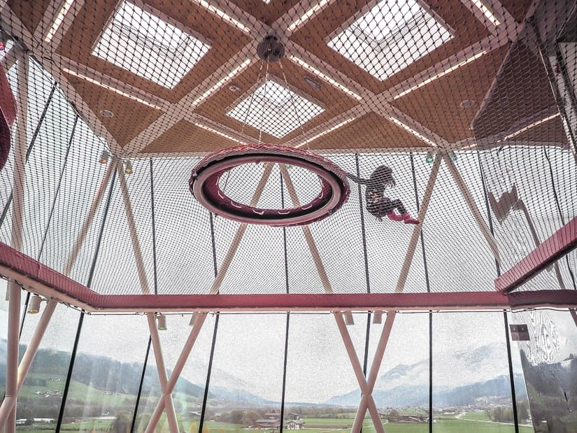 Lavender climbing on ropes in the Playtower, one of the best children's activities at Swarovski Kristallwelten