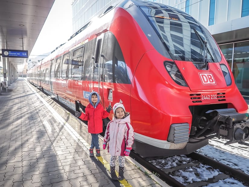 Our kids in front of a German train