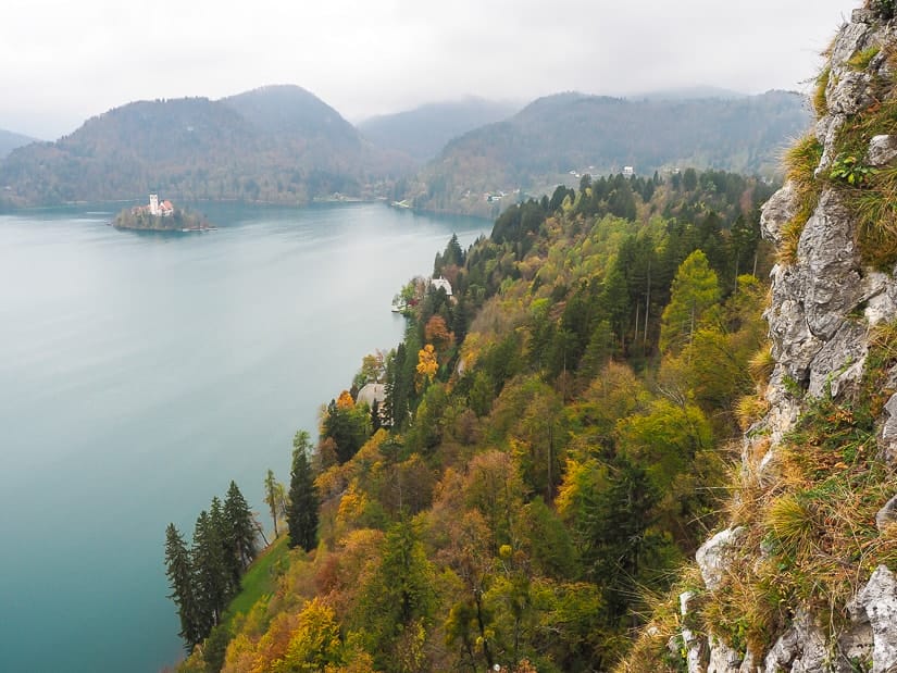 View of Lake Bled from Bled Castle in early November