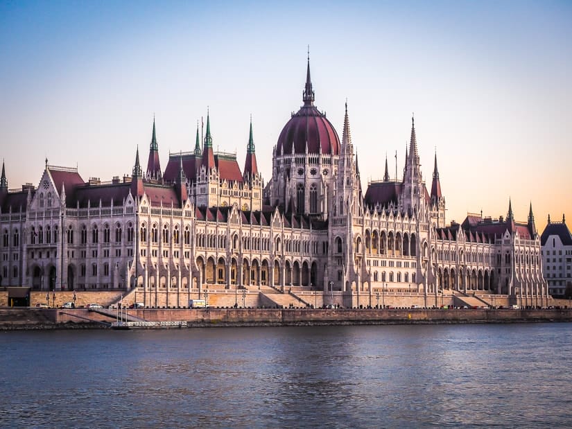 Hungarian Parliament Building in Budapest viewed from our sunset river cruise 