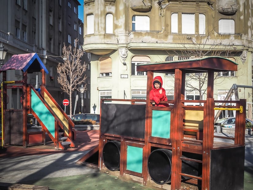 My son in a playground in Budapest