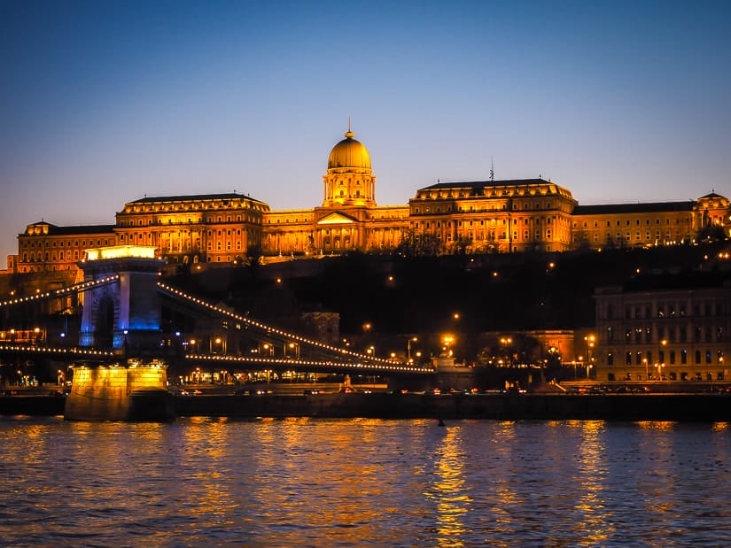 Buda Castle and Danube river at sunset