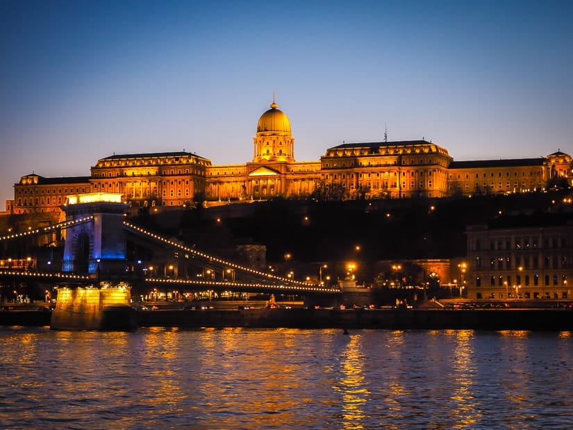 Buda Castle and Danube river at sunset