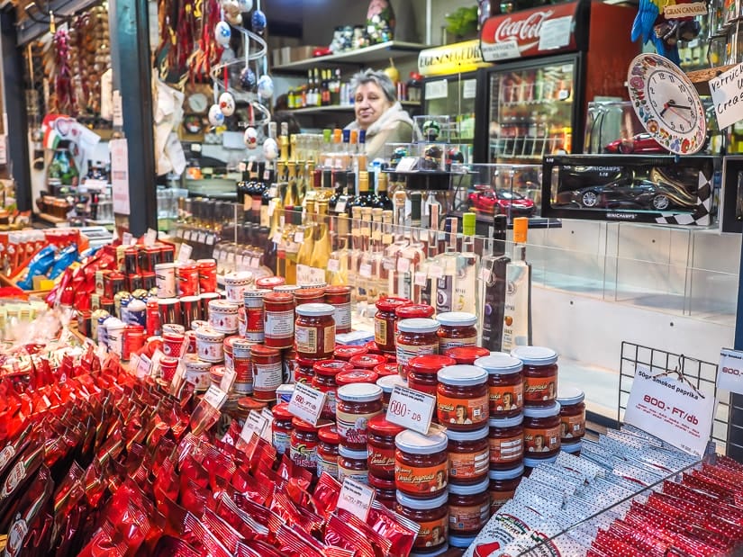 A stall in Great Market Hall with all kinds of paprika condiments