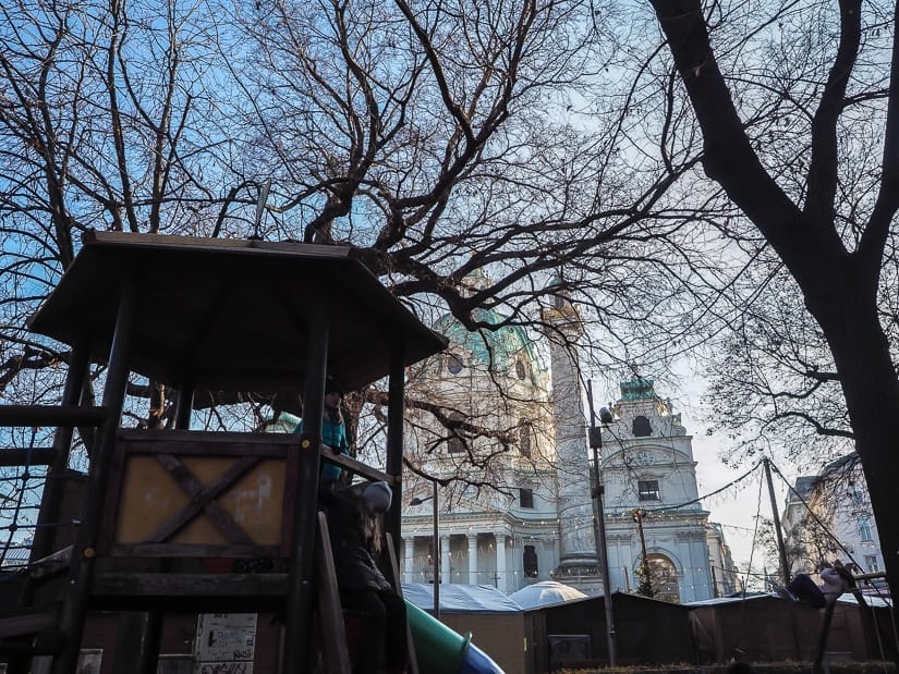 A children's playground beside Karlsplatz, perhaps one of the best playgrounds in Vienna 