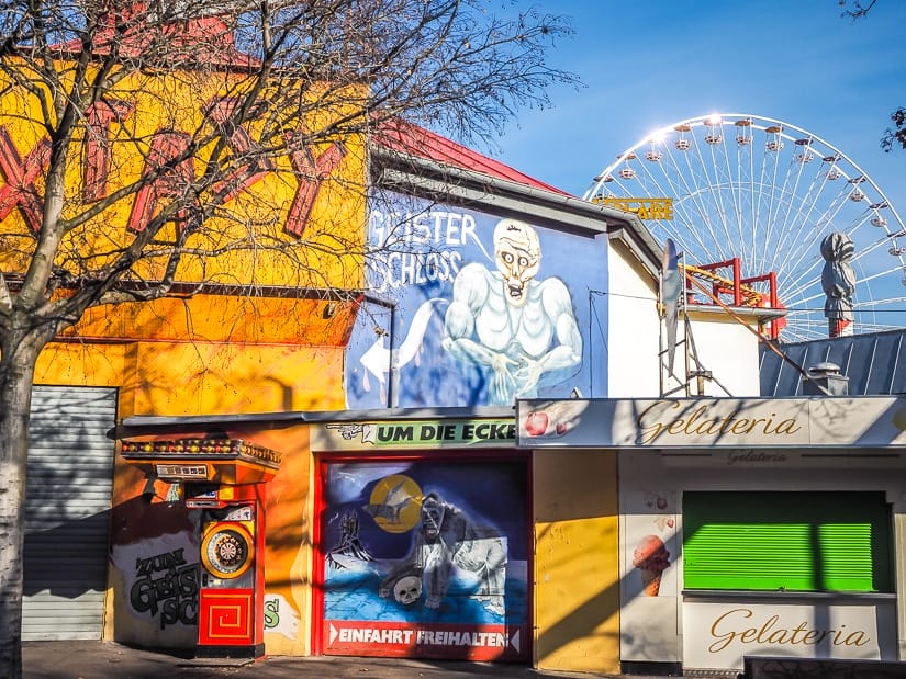 Prater amusement park with kids in winter