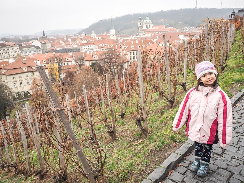 My daughter at St. Wenceslas Vineyard beside Prague Castle