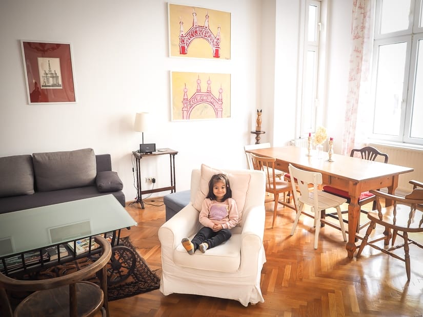 My daughter in our family-friendly apartment in Vienna