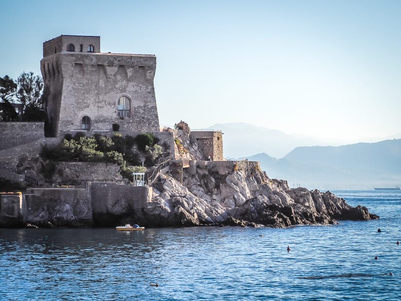 Erchie Tower (Torre di Erchie or Torre La Cerniola) viewed from across the Port of Erchie