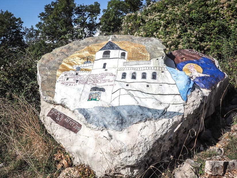 Painted stone on the hike to Ostrog Monastery