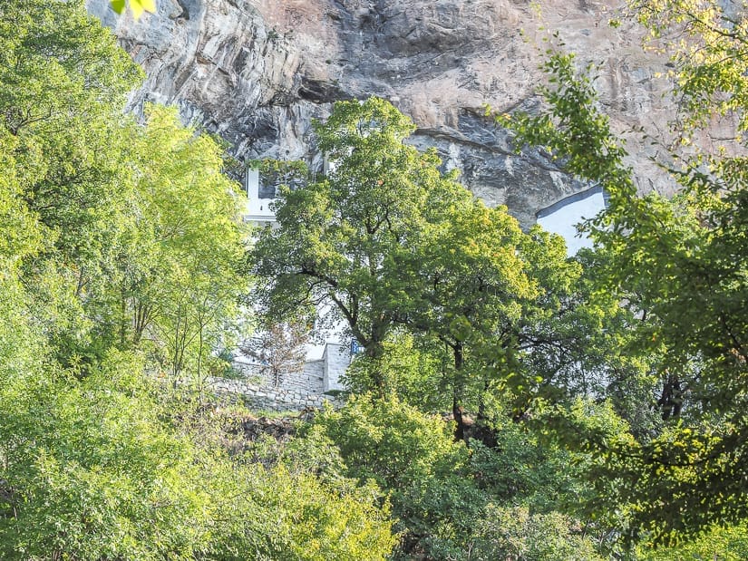 View of Ostrog Monastery obstructed by trees