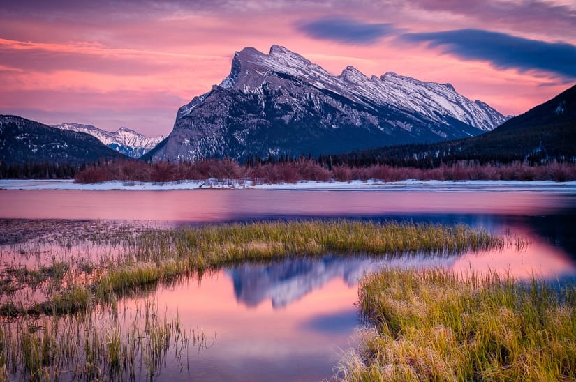 Sunrise at Vermillion Lakes in Banff Town, a must on your Banff three day itinerary