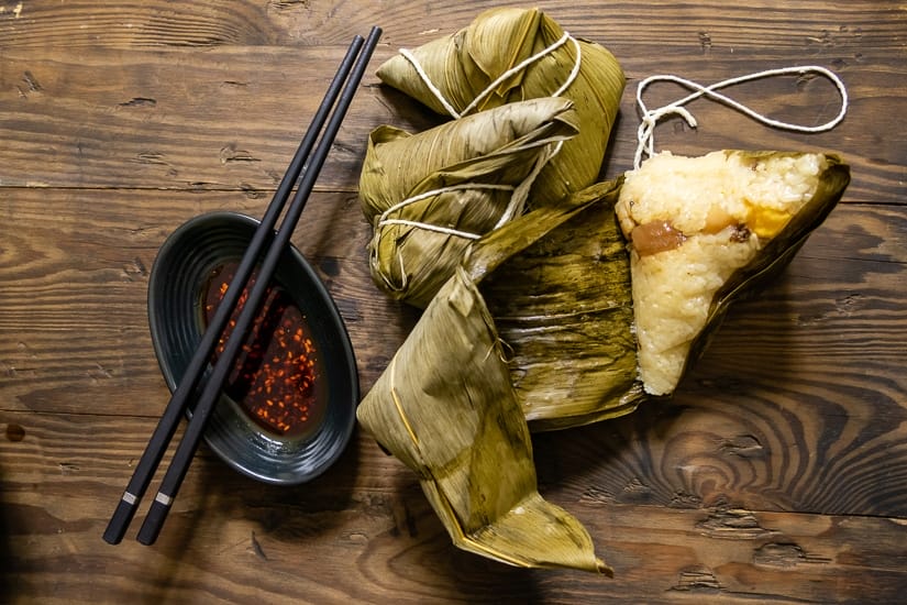 Zongzi, a traditional rice dumpling that people in Taiwan eat during the Dragon Boat Festival
