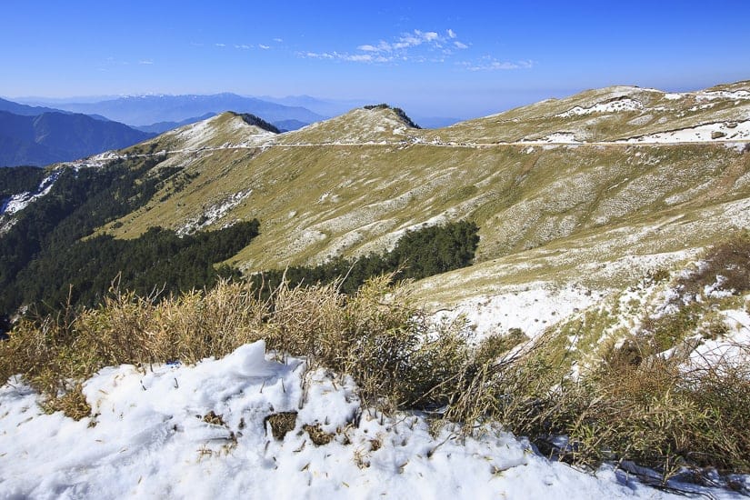 Snow on the peak of Hehuanshan in winter in taiwan