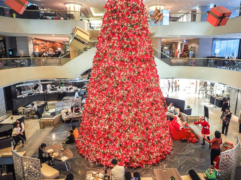 Giant Christmas tree and Santa Claus in Taipei at the Regent Hotel