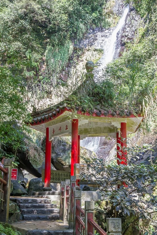 Chinese pavilion at Wufengqi Waterfall, one of the best things to do in Jiaoxi