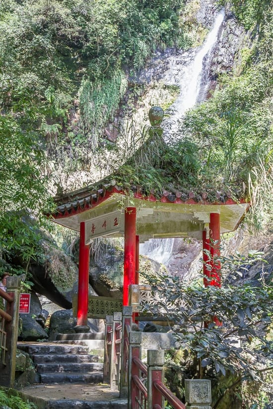 Chinese pavilion at Wufengqi Waterfall, one of the best things to do in Jiaoxi