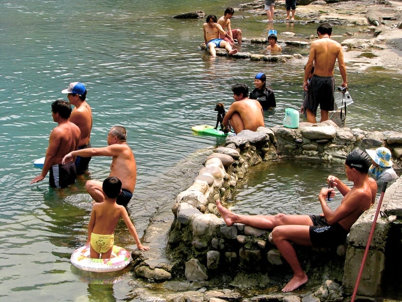 Locals soaking in thermal springs at Wulai Hot Spring