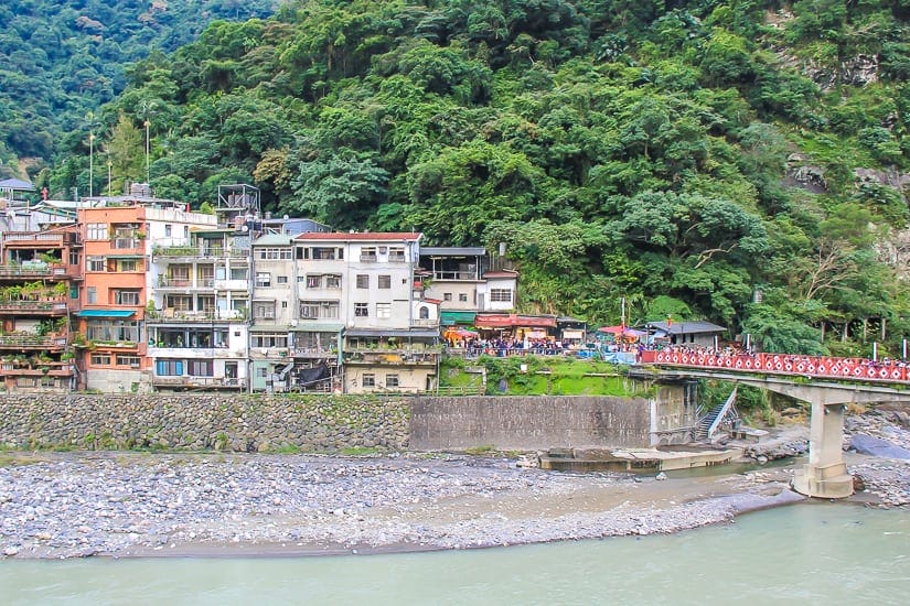 Wulai Old Street shot from across the Nanshi River in Wulai Taipei