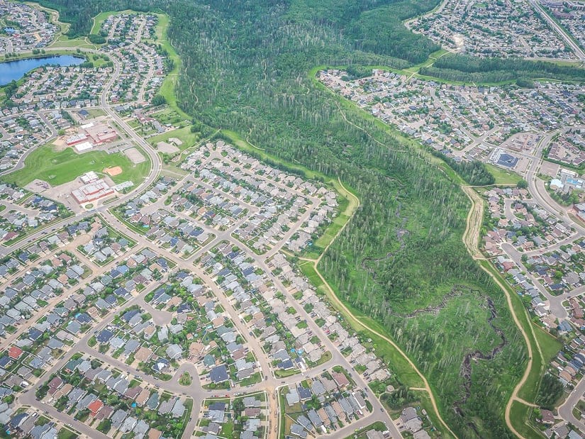 Birchwood Trails river valley in Fort McMurray viewed from above