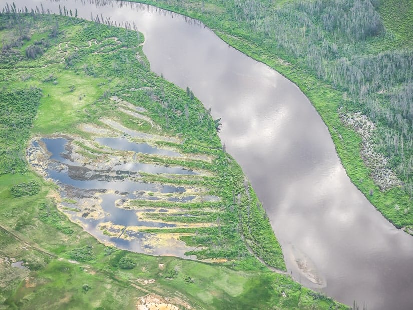 Clearwater River in Fort Mac viewed from above on an aerial tour