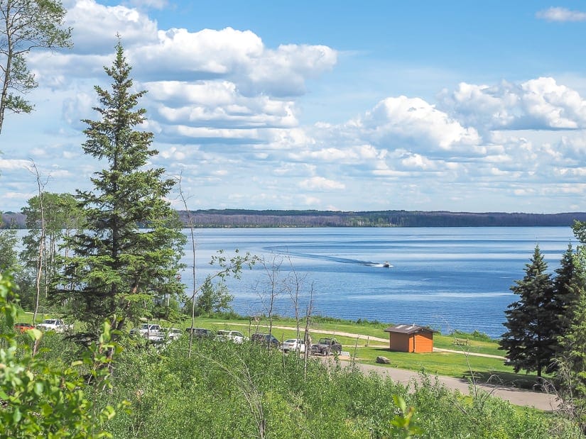 View of boat on Gregoire Lake 