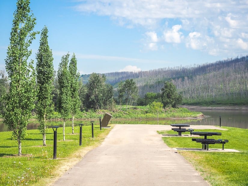 Picnic tables at Snye Point in Fort McMurray