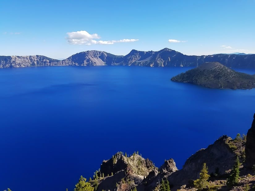 Blue expanse of Crater Lake National Park, which is ideal to visit in autumn